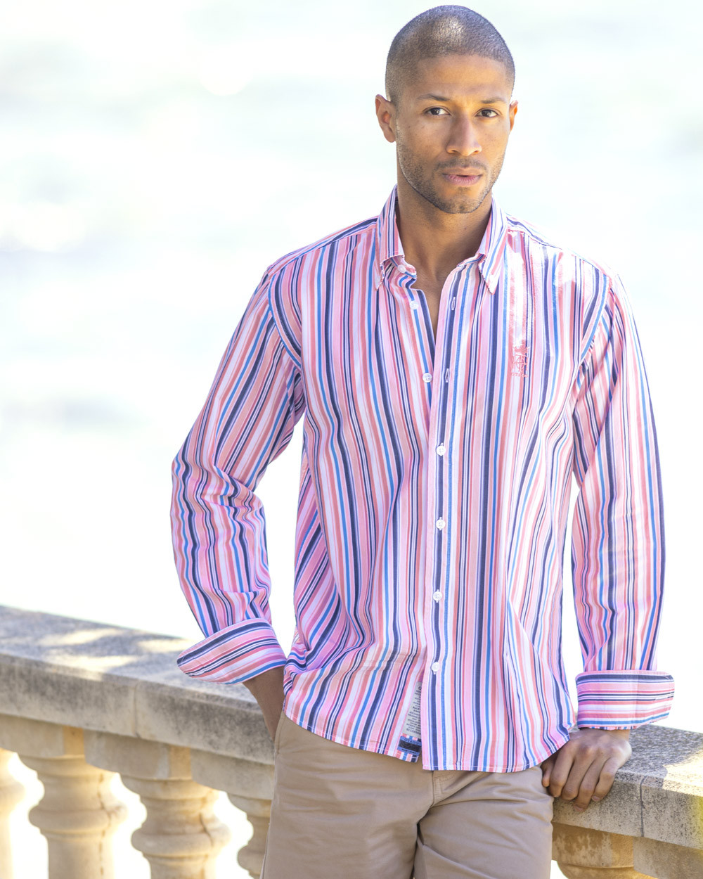 Chemise 254 manches longues Otago rugby rayée rose pour homme