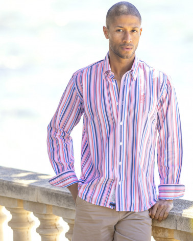 Chemise 254 manches longues Otago rugby rayée rose pour homme