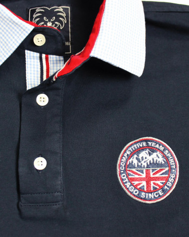détail de col du Polo homme manches longues Tikmont Otago rugby marine