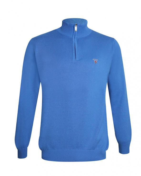 face du Pull col zip homme CARBUN Otago bleu ocean