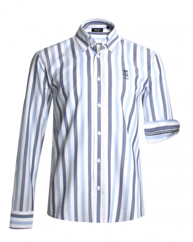 Chemise manches longues 276 Otago rayée bleu marine et bleu ciel pour homme
