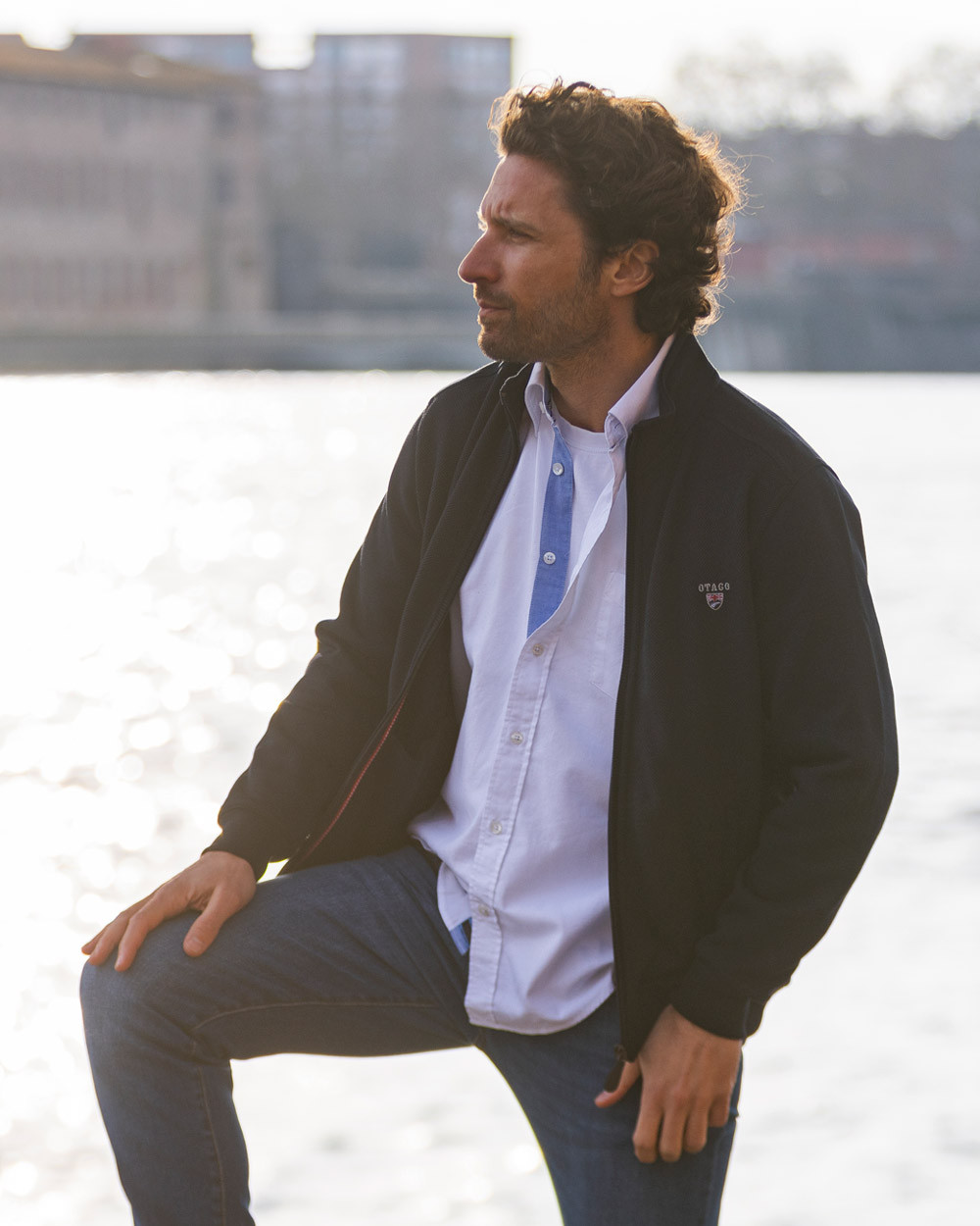 Sweat zip 25SW4 Otago rugby bleu marine pour homme