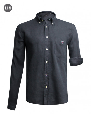 chemise LIN BUENOS AIRES manches longues Otago gris foncé homme