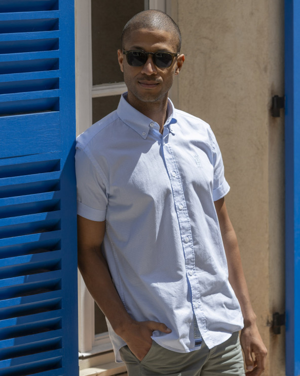 Chemise manches courtes 146 Otago rugby bleu ciel à motifs pour homme