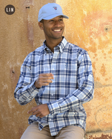 Chemise LIN BUENAKARO manches longues Otago bleu marine pour homme