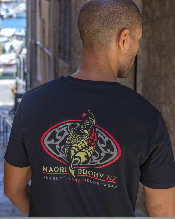 Tee shirt PIENA Otago rugby noir coton Bio pour homme