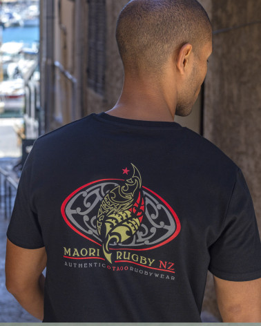 Tee shirt PIENA Otago rugby noir coton Bio pour homme