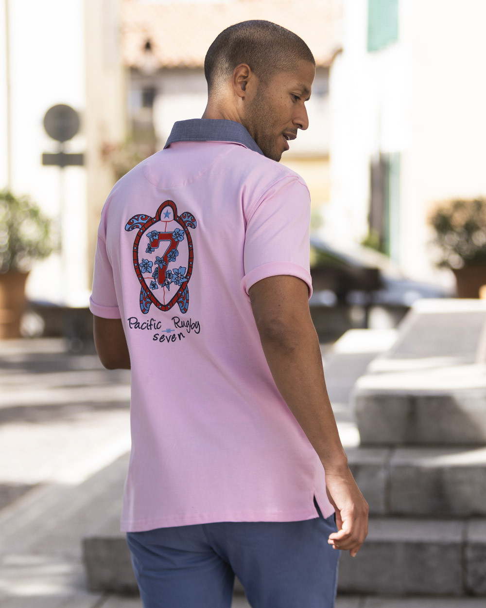 Polo TORTUE7 manches courtes Otago rugby rose pour homme