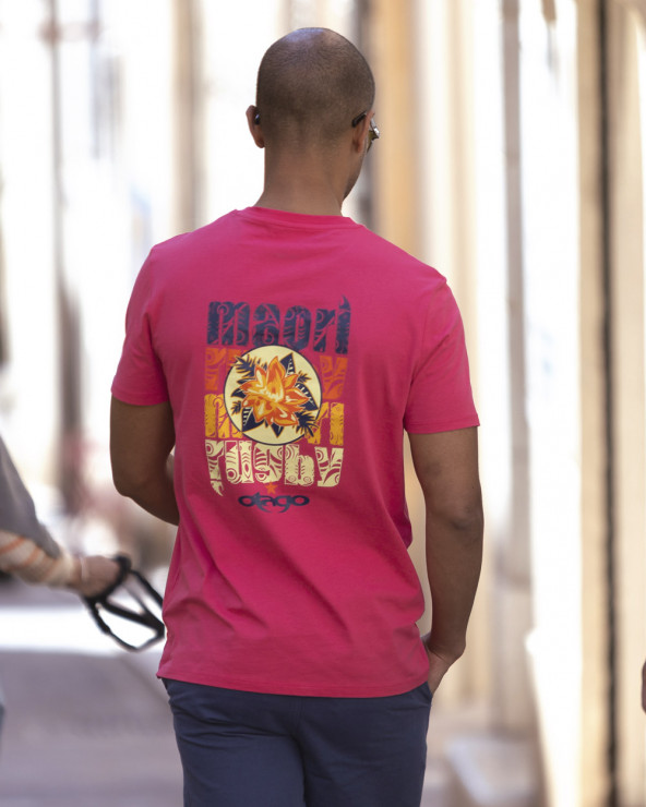 Tee shirt Flower Otago rugby framboise raspberry sorbet pour homme