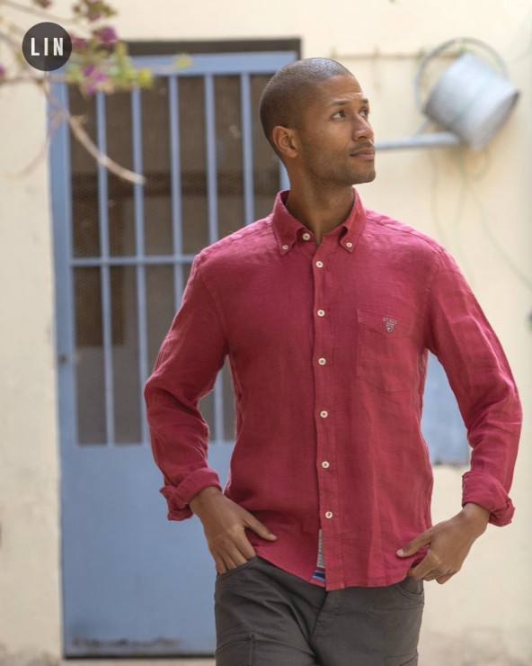 Chemise LIN BUENOS AIRES Manches Longues Otago cranberry pour Homme