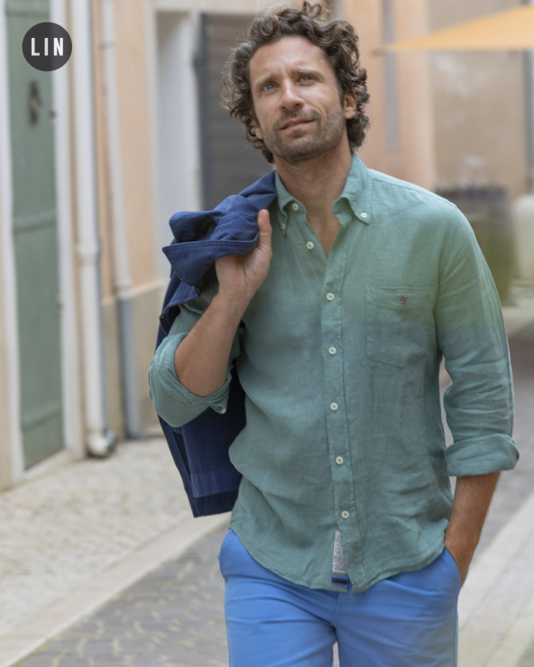 Chemise LIN BUENOS AIRES Manches Longues Otago jade pour Homme