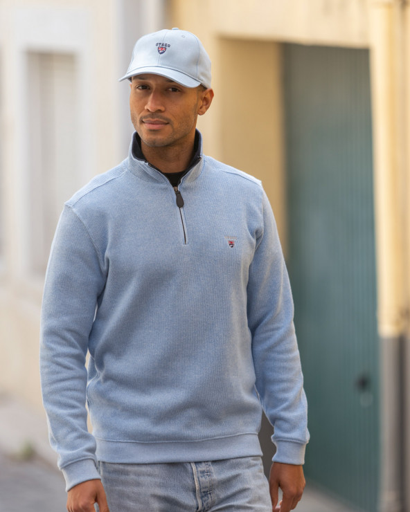Sweat homme col zip 24SW7 Otago rugby bleu pastel