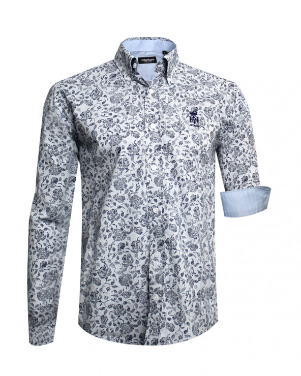 Chemise manches longues Fleur Otago rugby à motifs blancs et bleu marine pour homme