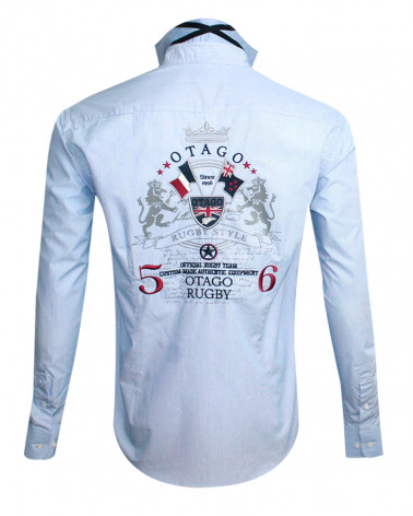Chemise manches longues Liothentic Otago rugby pour homme rayée bleue