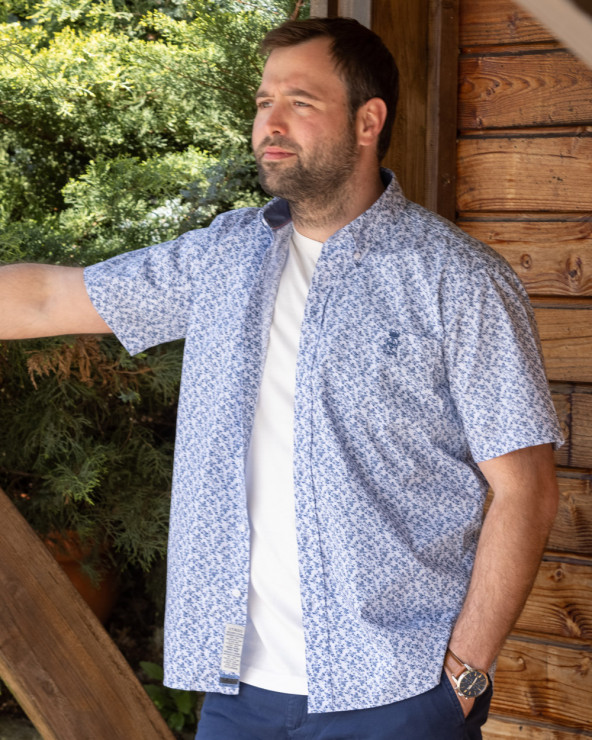 Chemise 112 manches courtes Otago rugby à motifs bleu ciel Homme