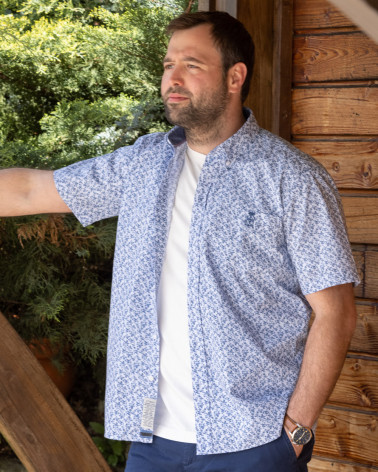 Chemise 112 manches courtes Otago rugby à motifs bleu ciel Homme