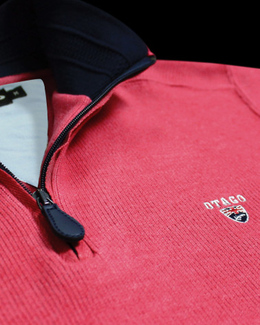 détail du Sweat homme col zip 24SW7 Otago rugby corail