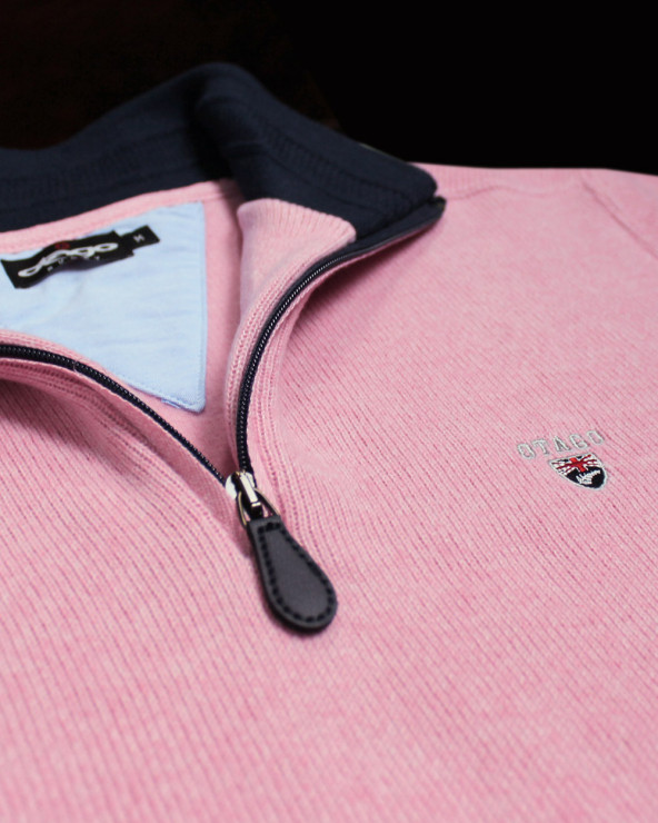 détail du Sweat homme col zip 24SW7 Otago rugby rose