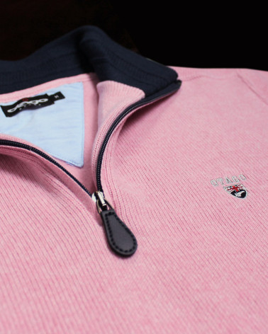 détail du Sweat homme col zip 24SW7 Otago rugby rose