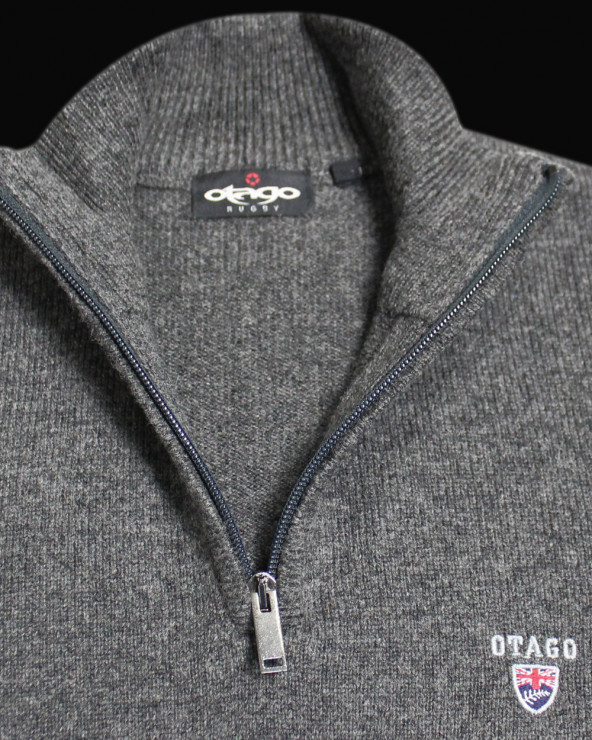 broderie du Pull Buenos Aires col zip Otago gris anthracite pour homme