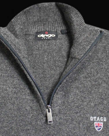 broderie du Pull Buenos Aires col zip Otago gris anthracite pour homme