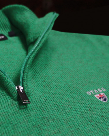détail du Pull Buenos Aires col zip Otago vert pour homme