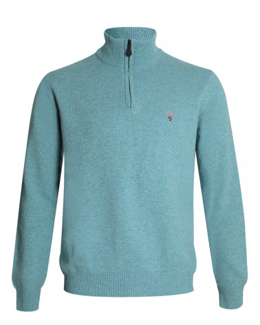 Pull Buenos Aires col zip Otago vert clair chiné pour homme
