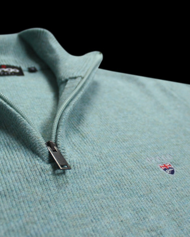 détail du Pull Buenos Aires col zip Otago vert clair chiné pour homme