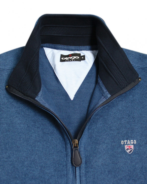 col du Sweat zip 25SW7 Otago rugby bleu denim pour homme