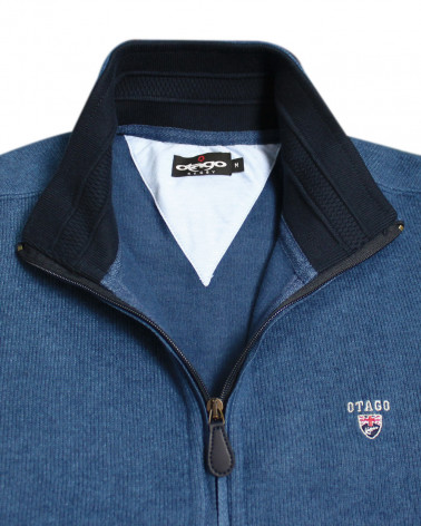 col du Sweat zip 25SW7 Otago rugby bleu denim pour homme