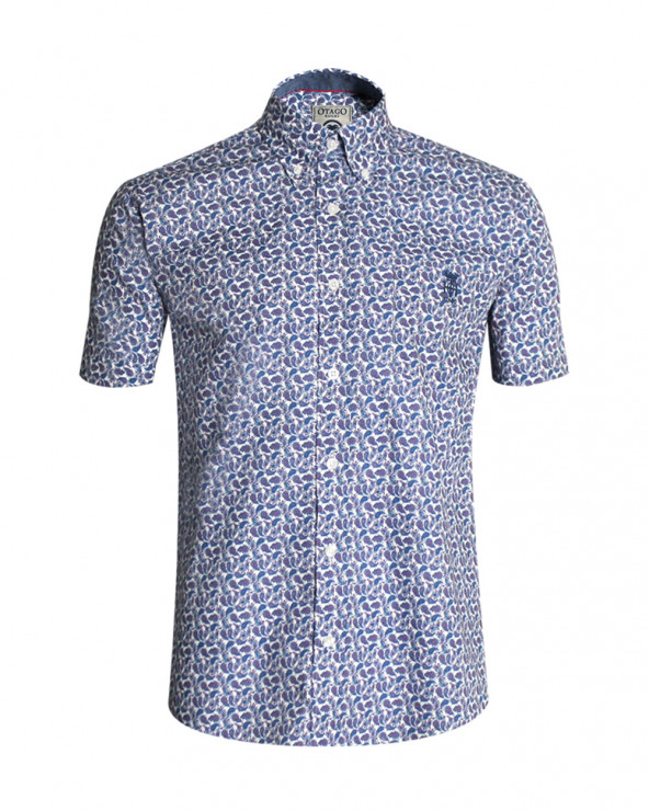Chemise 116 manches courtes Otago rugby à motifs bleus Homme