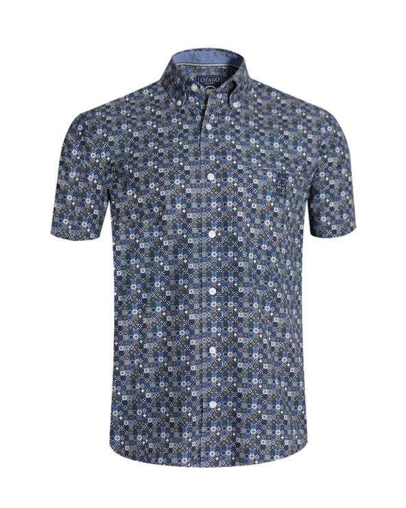 Chemise E2014 manches courtes Otago bleue à motif homme