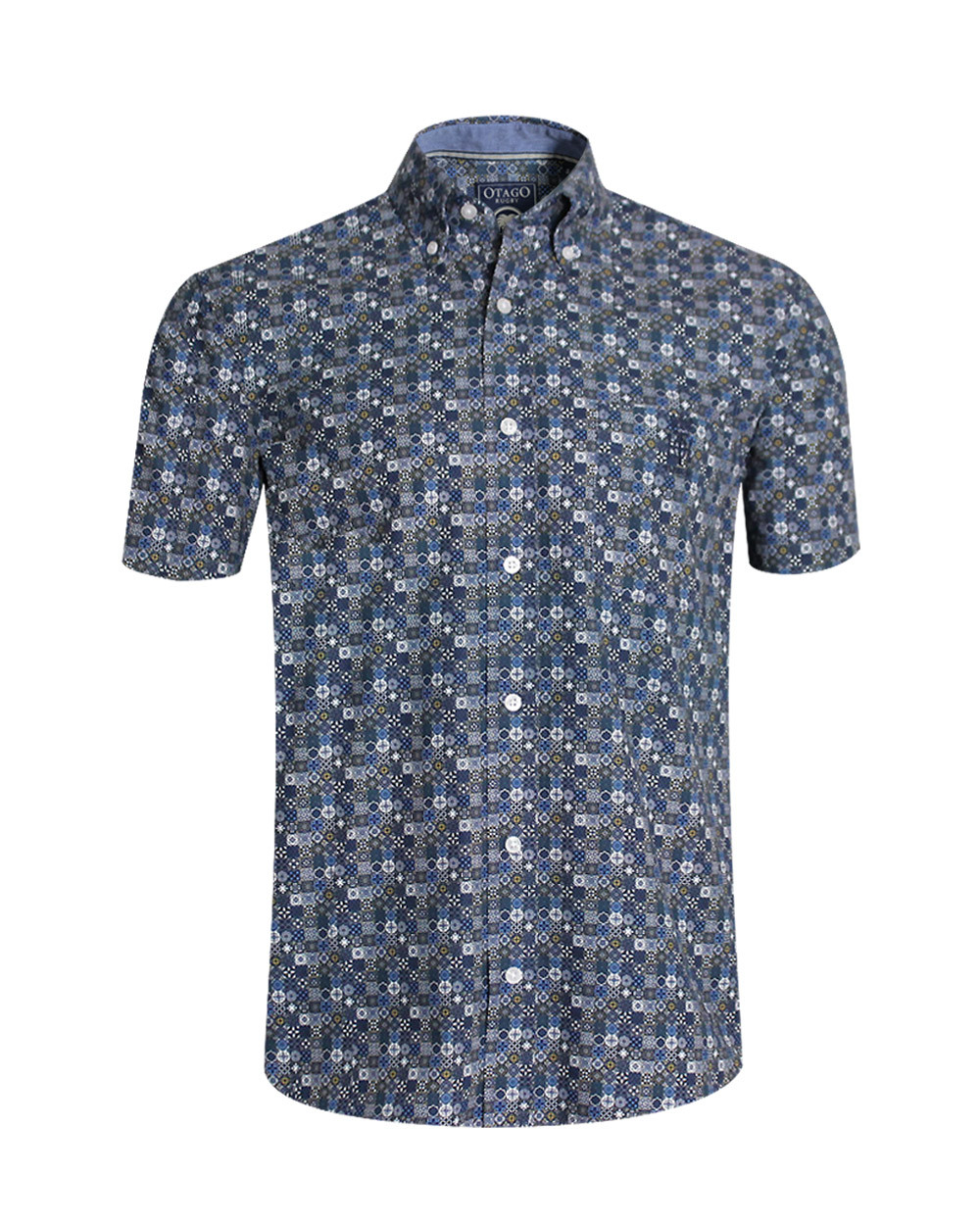 Chemise E2014 manches courtes Otago bleue à motif homme