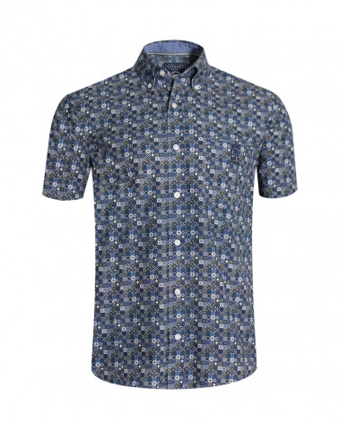 Chemise E2014 manches courtes Otago bleue à motif homme