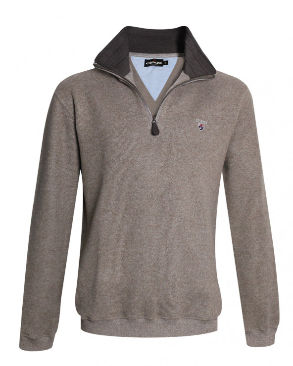 face du Sweat homme col zip 24SW7 Otago rugby beige