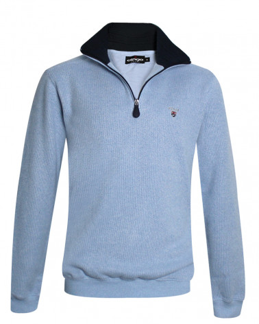 face du Sweat homme col zip 24SW7 Otago rugby bleu pastel