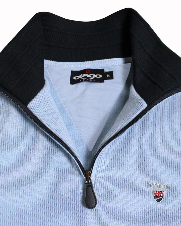 col du Sweat homme col zip 24SW7 Otago rugby bleu pastel