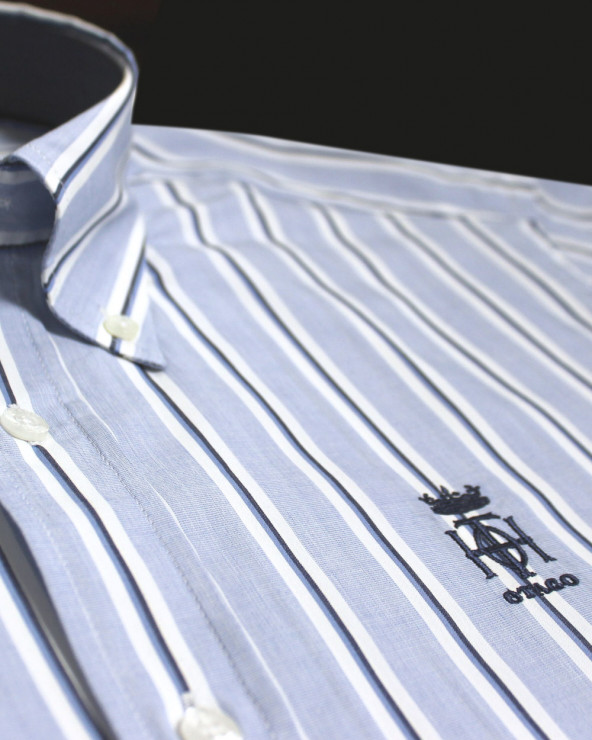 détail de la Chemise manches longues homme 278 Otago rayée bleu ciel
