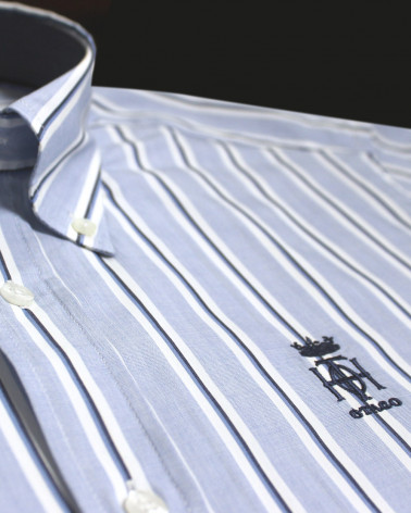 détail de la Chemise manches longues homme 278 Otago rayée bleu ciel