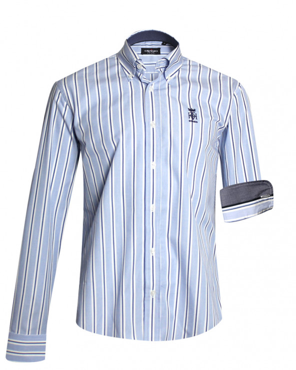 Chemise manches longues homme 278 Otago rayée bleu ciel