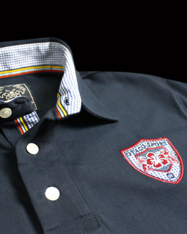détail du Polo homme manches longues TAGO Otago rugby marine