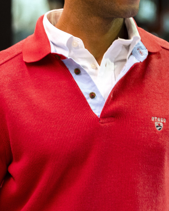 détail du Polo manches longues pour homme 25POML1 Otago rugby corail