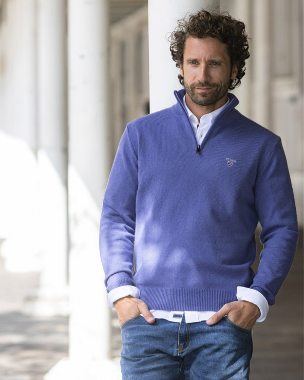 modèle du Pull Buenos Aires col zippé Otago parme pour homme