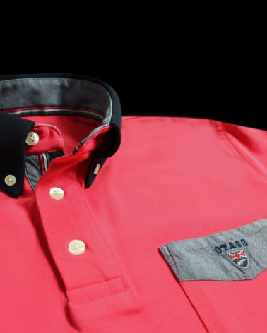 détail du col Polo corail homme manches longues Otabasic Otago rugby