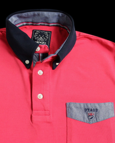 col et détails du Polo corail homme manches longues Otabasic Otago rugby