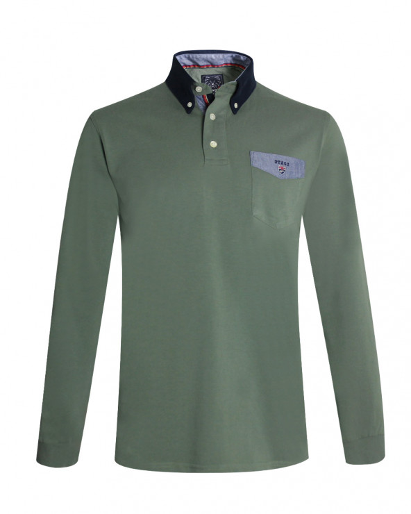 face du Polo kaki homme manches longues Otabasic Otago rugby