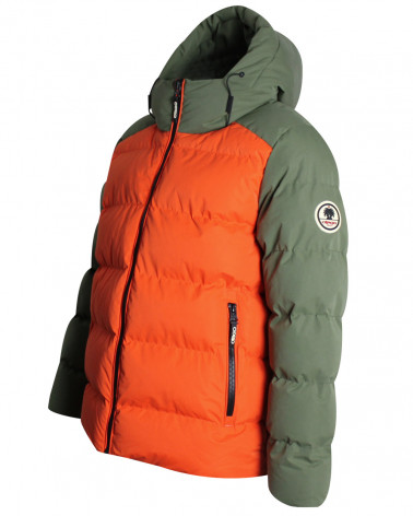 profil de la doudoune Lookly Otago orange et kaki pour homme