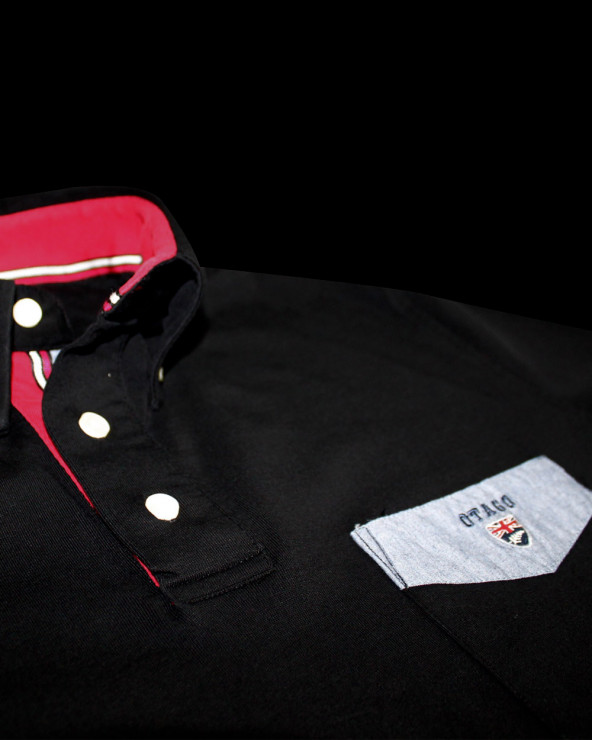 col du Polo noir homme manches longues Otabasic Otago rugby