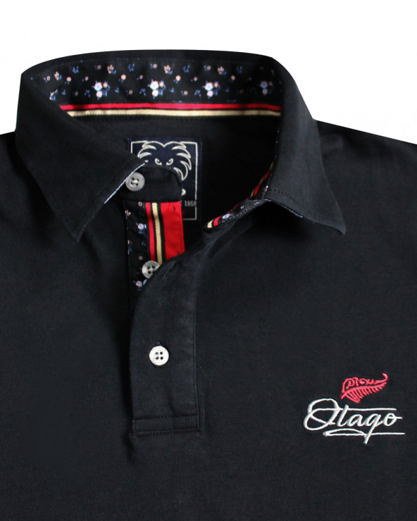 col du Polo Tatoo manches longues Otago rugby noir pour homme