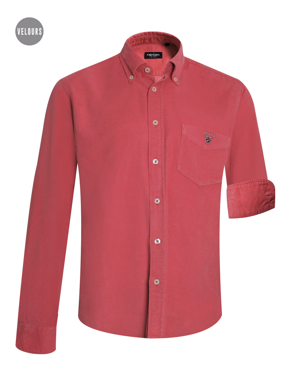 face de la Chemise velours homme manches longues Otago New rose